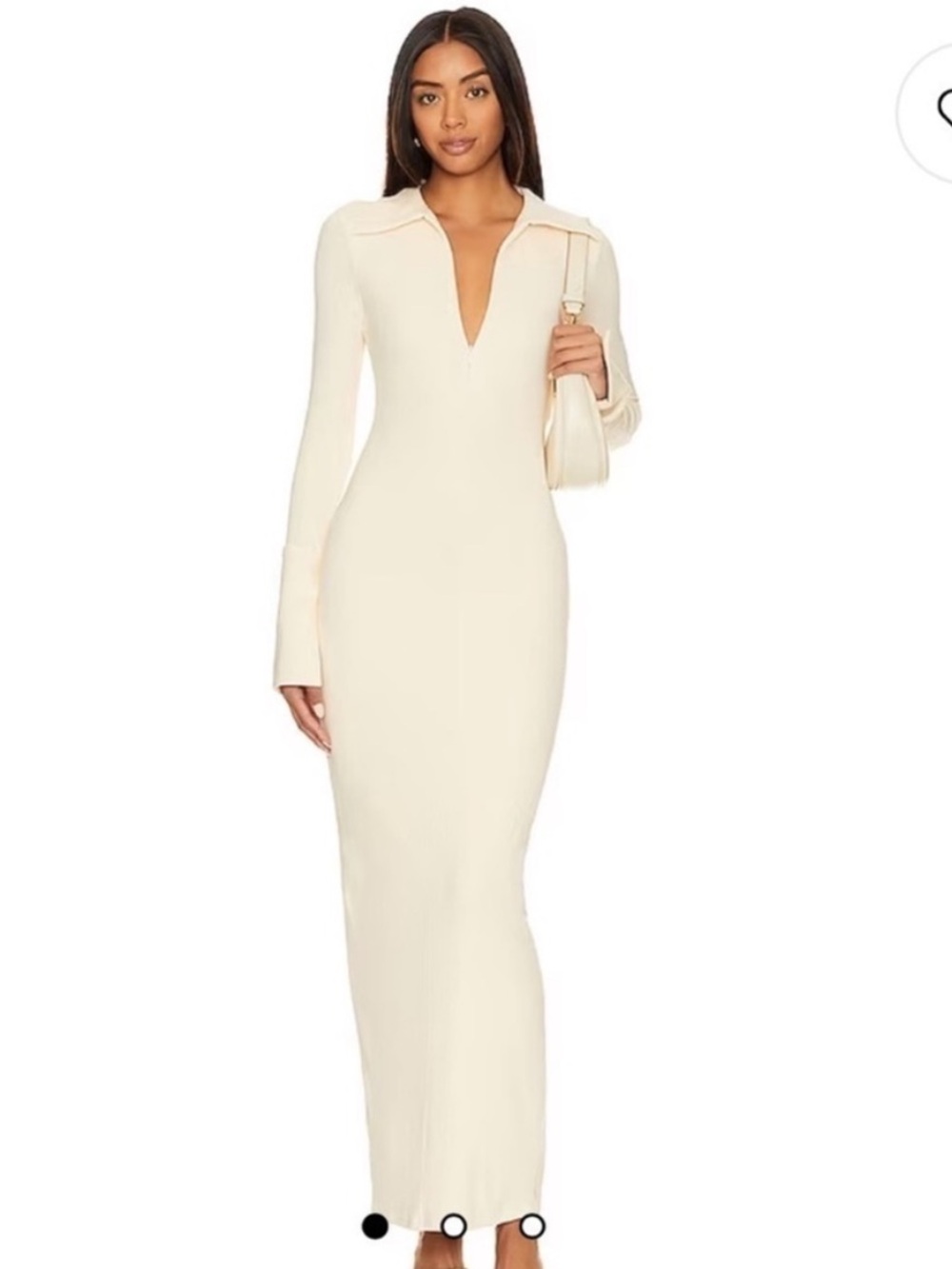 The Line By K Candela Flared Sleeve Maxi Ribbed Zipper Dress Vanilla Medium
